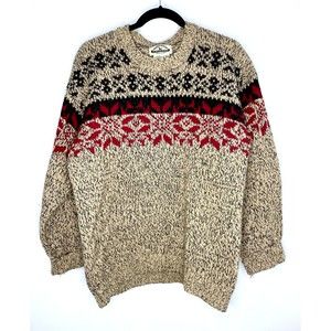 Eddie Bauer Legend Cozy Fair Isle 100% Wool Nordic Oversized Sweater Mens Sz M